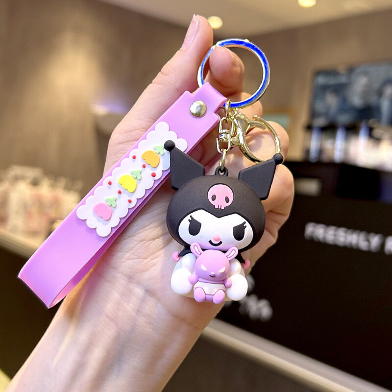 Cute Cartoon Sanrio Kuromi Pendant Keychain Car Keyring Mobile Phone Bag Hanging Jewelry Kids Gifts Accessories