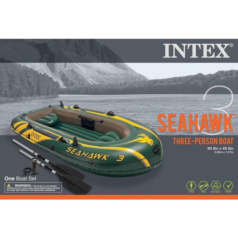 Seahawk Inflatable Boat Series: Includes Deluxe Aluminum Oars and High-Output Pump – SuperStrong PVC