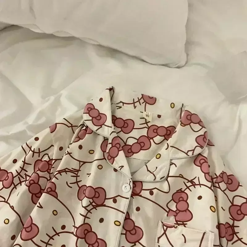Sanrio Kuromi Hello Kitty melodia krótka piżama dla kobiet Kawaii luźna bielizna nocna piżama z kreskówek ustawia krótkie ubrania