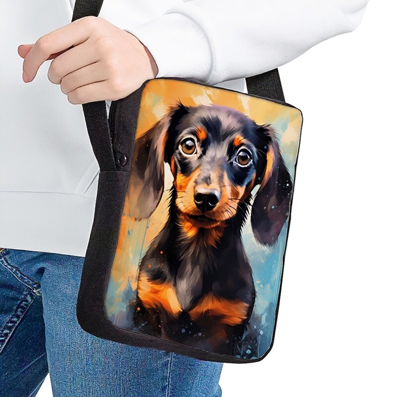 Bolsa de ombro pequena capacidade para mulheres, estampa de dachshund 3D bonito, bolsa tiracolo, casual, compras, viagem, bolsa mensageiro, moda