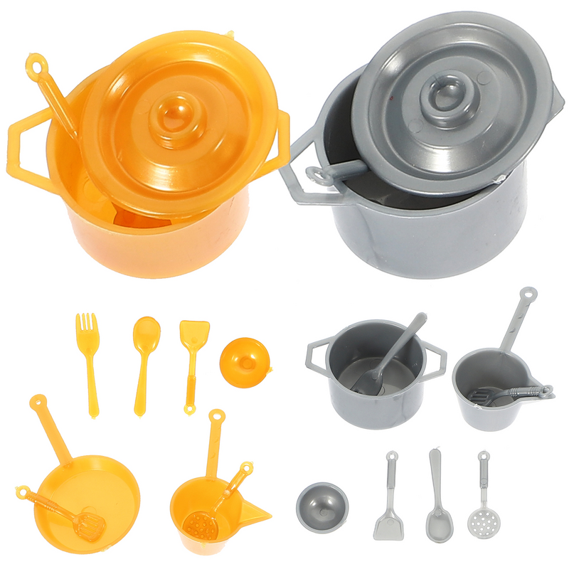 Набор мини-кухонной утвари, комплект посуды, пластиковые миниатюрные вилки, столовые приборы для игрового домика, вилка, миска, 2 комплекта
