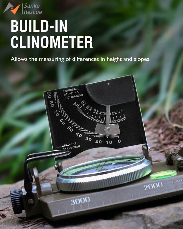 Kompas navigasi pengamatan militer multifungsi, dengan Inclinometer tahan benturan tahan air untuk mendaki berkemah