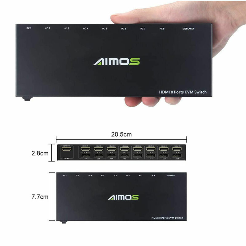 AIMOS HDMI KVM Switch Monitor Mouse aktif, sakelar HDMI Monitor Mouse aktif 8 dalam 1 untuk Laptop, PC, PS4, Xbox 4K @ 30Hz