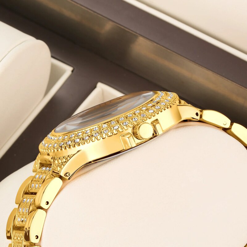 YaLaLuSi женские кварцевые часы Стразы золотого цвета элегантный великолепный стиль с коробкой для удаления часов 2024 Горячая новинка ионное покрытие