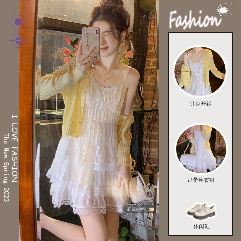 Elegante Mini-Jurk Pure Kleur Korte Feestjurk Vrouw Casual 2023 Lente Lieve Eendelige Jurk Koreaanse Mode Tweedelig Pak