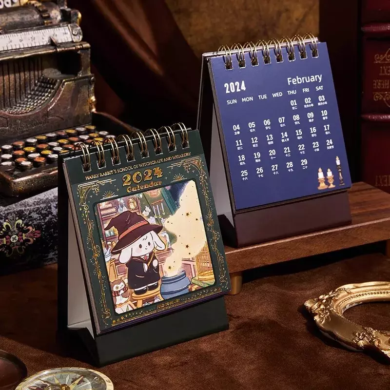 Mini Calendario de escritorio de conejo mágico, lindo, Kawaii, Accesorios de escritorio, decoración, suministros de oficina, 2024