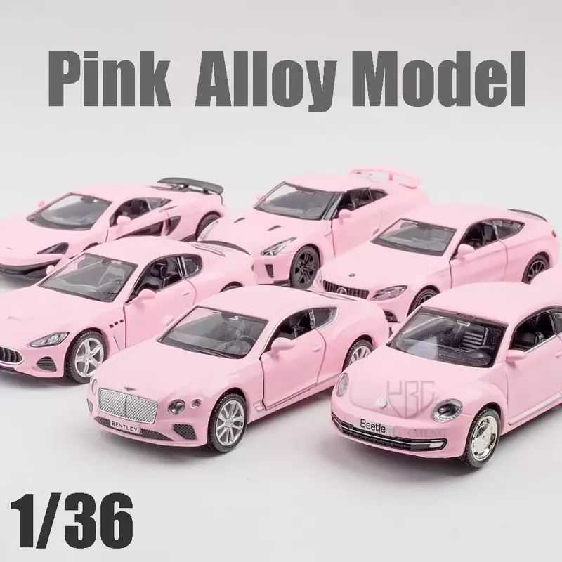 Serie rosa de aleación fundida a presión, modelo de coche, juguetes, simulación deportiva, decoraciones de pastel de automóvil, juguetes para niños, regalos para niños, 1/36