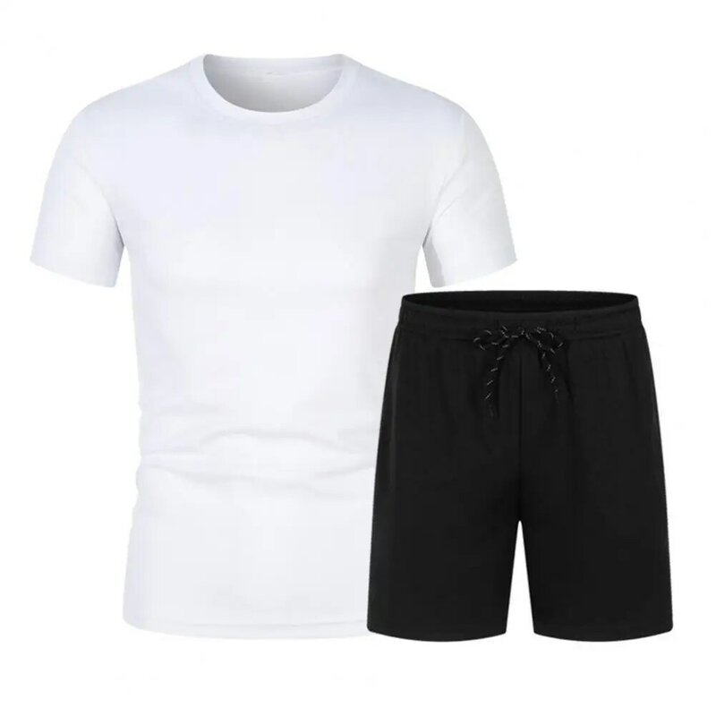 Conjunto de ropa deportiva para hombre, camiseta de manga corta, pantalones cortos con bolsillos, traje de verano, camiseta de manga corta con cuello redondo, 2 piezas