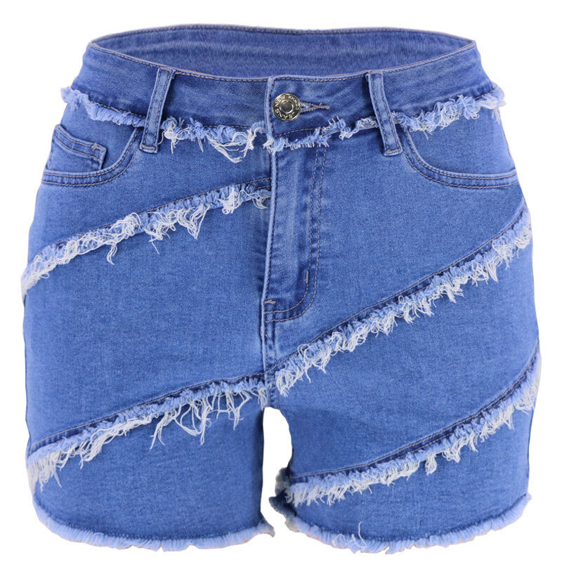 Frauen Shorts Jeans solide sexy Distressed Mid Taille Waschen Denim Reiß verschluss fliegen flach Slim Fit High Street gespleißt Sommer 2024
