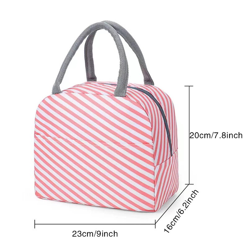 Insulated Lunch Bag for Kids Girl Leakproof Red Stripe Design Lunch Box Engrave ImagePrinting Series Organizer Safe Zipper