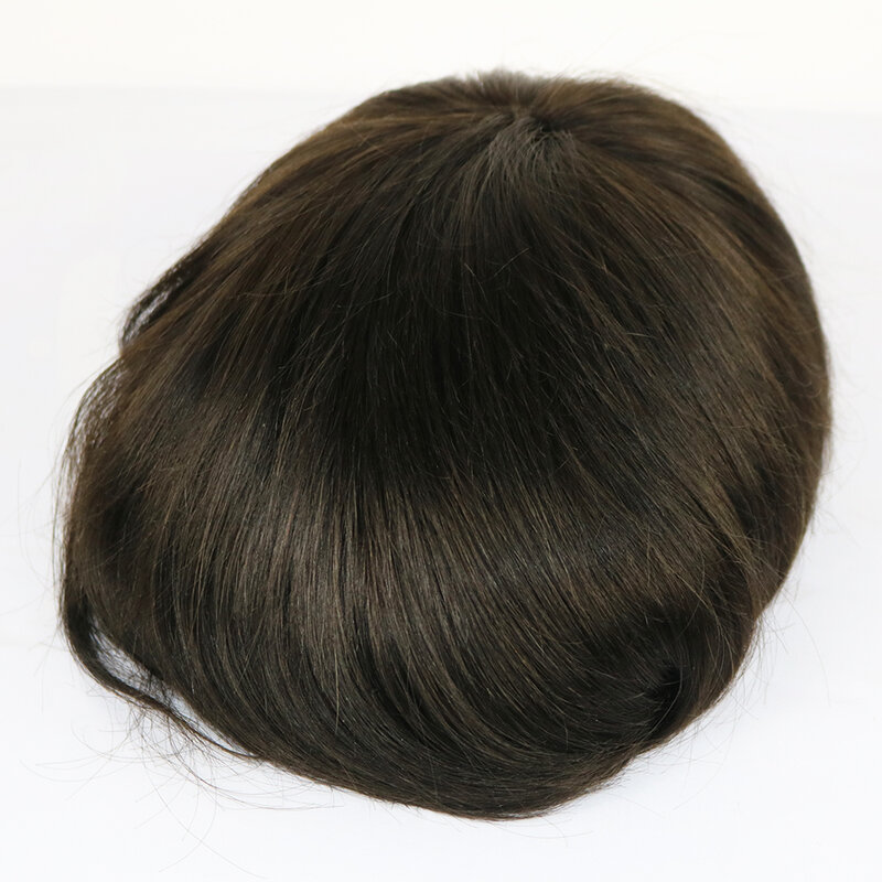 Rambut manusia lurus dasar renda Toupee dengan PU sekitar antilembap wig prostesis sistem kapiler