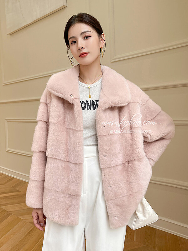 HDHOHR 2023 New Natural Mink Fur Coats Women Real Mink Fur Coats Outwear Park With Fur High Quality Female Warm Winter Jacket