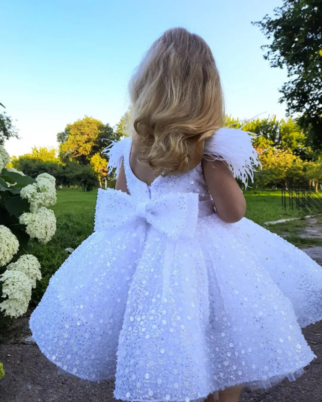 Gaun bunga anak perempuan untuk pernikahan gaun pesta tanpa lengan gaun pesta dansa pengiring pengantin putih indah gaun gadis bunga pesta pernikahan busur besar