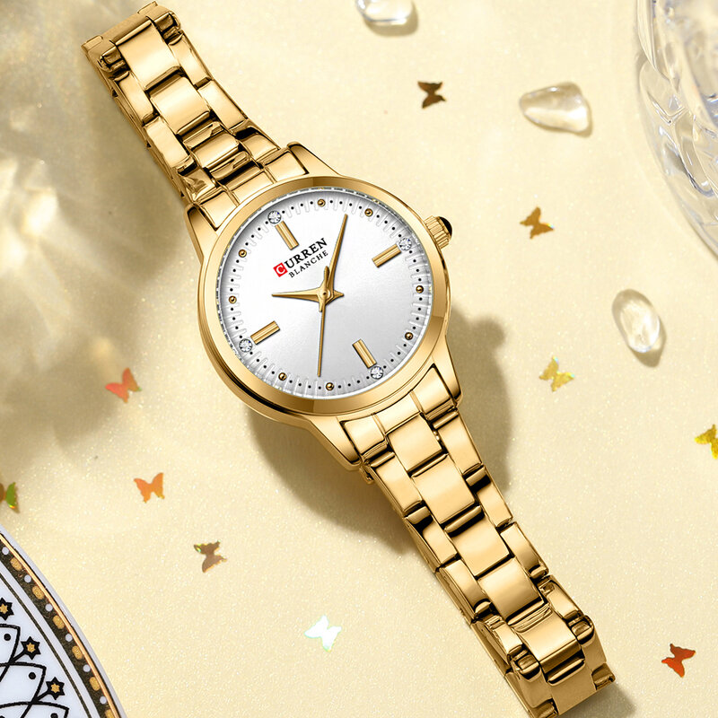 นาฬิกาควอตซ์สำหรับผู้หญิงแฟชั่นหรูหราสแตนเลสสตีลกันน้ำได้หรูหราเรียบง่ายสวมใส่ได้ทุกวัน