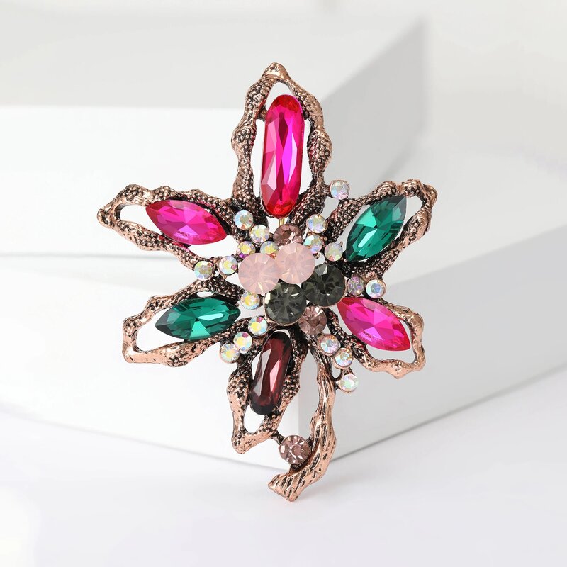 Trendy Rhinestone Flower Brooches for Women Unisex Botanical Pins 2-color Available Casual Party Accessories Gifts