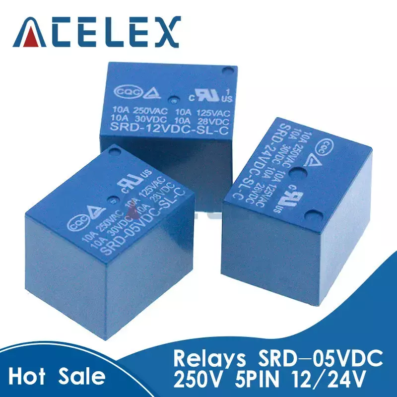 Relay SRD-05VDC-SL-C SRD-12VDC-SL-C SRD-24VDC-SL-C SRD-48VDC-SL-C 5 Pin DC 5V 12V 24V 48V 10A 250VAC 5PIN Power relay