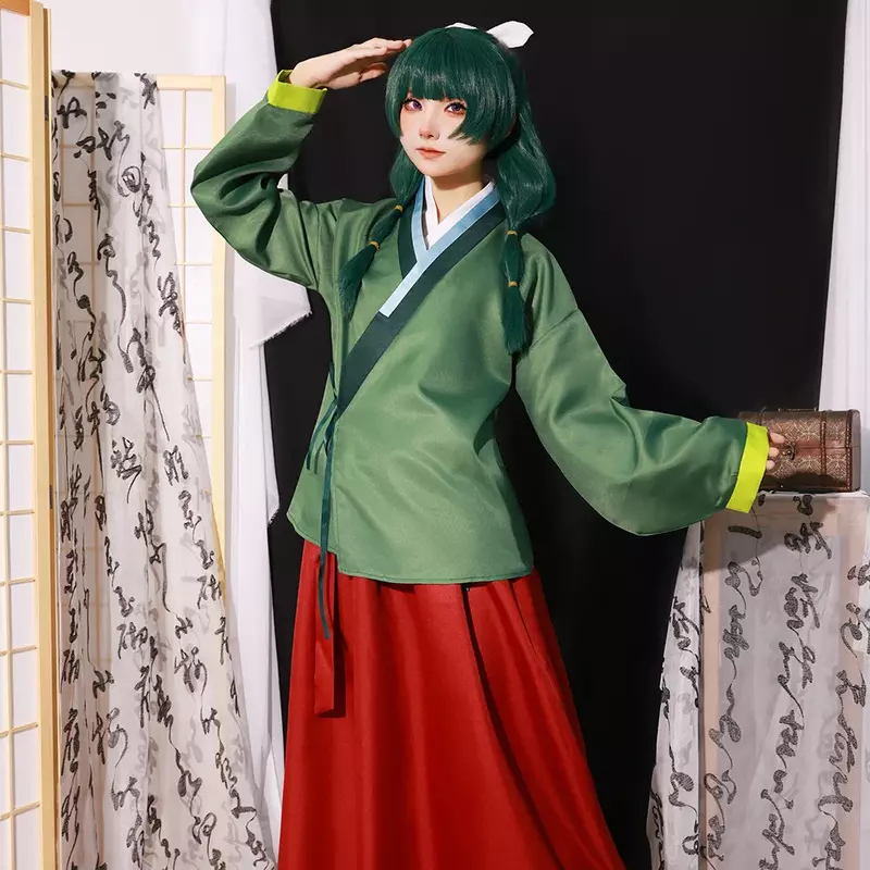 Maomao kostum Cosplay Wig Anime The Apothecary Diaries rok gaun jepit rambut atas hijau kuguriya tidak ada Hitorigoto Halloween untuk wanita
