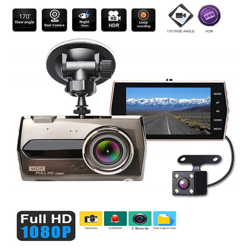 Full HD 1080P Car Dash Cam, Câmera do Veículo, Gravador de Vídeo Drive, Caixa Preta do Veículo, Auto Dashcam, Acessórios do Carro, Visão Noturna