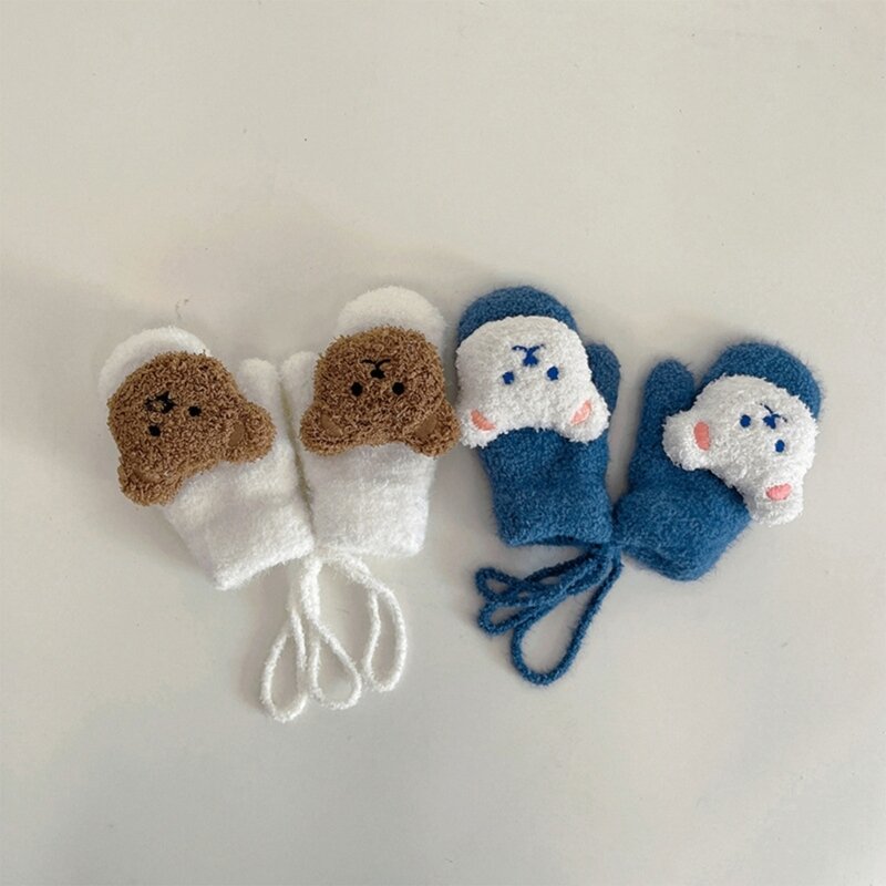 Zimowe ciepłe rękawiczki dla dzieci Cartoon niedźwiedź dziewczynek chłopców Mitten dzianiny zagęścić podszewka wiatroszczelna osłona dłoni rękawiczki dla 1-4 lat