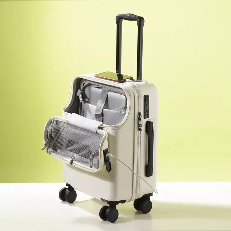 EXBX tas koper berpergian, tas koper troli kabin dengan roda bisnis ringan
