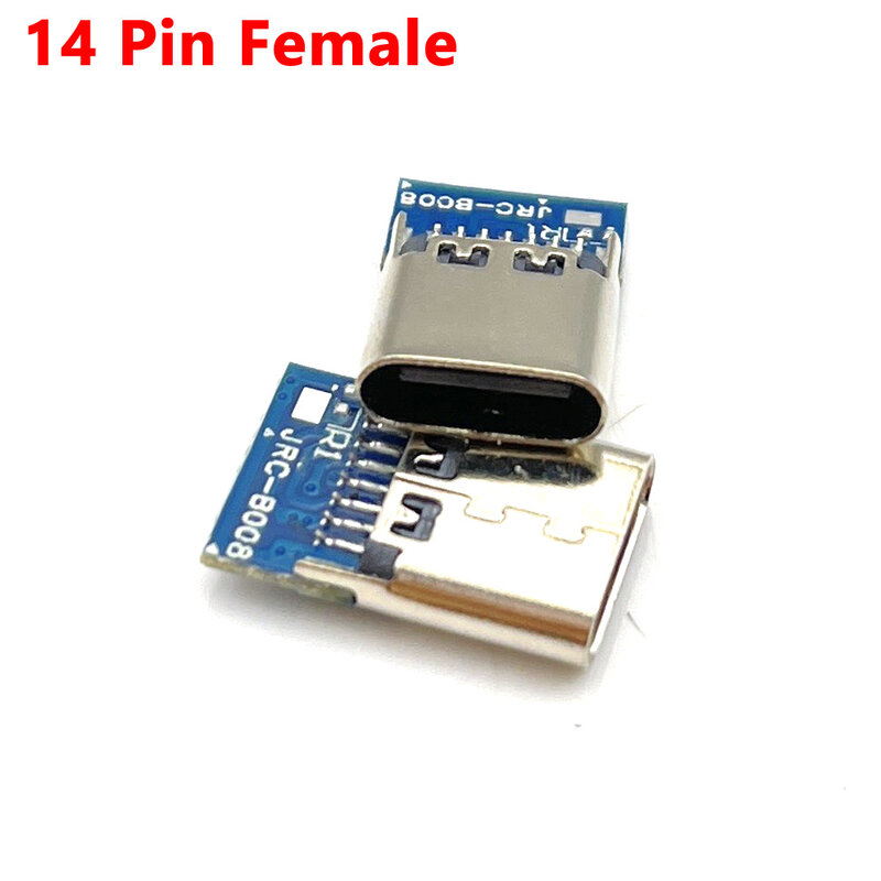 1pcs USB-C 3.1 Type C Connector USB 14 Pin Female Socket receptacle Through Holes PCB 180 Vertical Shield Overall length 14.6mm