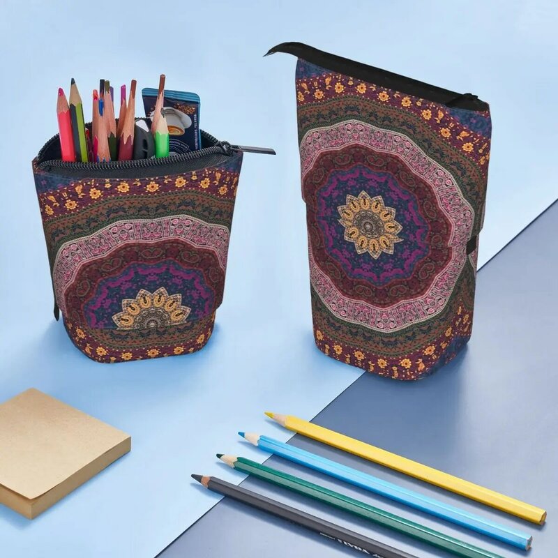 Коробка для ручек с мандалой, школьная сумка для ручек на молнии, Детская сумка для канцелярских принадлежностей, вертикальный Выдвижной карандаш для ручек
