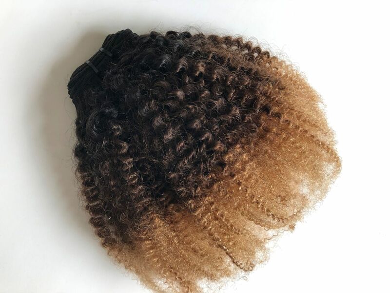 Extensiones de cabello humano para mujeres negras, mechones de pelo rizado Afro degradado, Color negro, marrón y dorado, 10-20 pulgadas