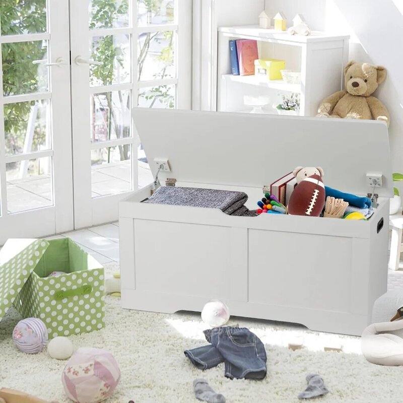 39.4" Storage Chest Wooden Storage Bench Lift Top Toy Chest with 2 Safety Hinges Large Toy Box  for Living Room and Bedroom