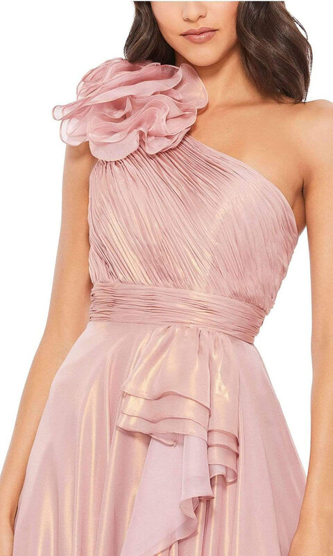 A-Line gaun Prom Tulle satu bahu tanpa lengan Ruched bunga terbuka belakang lantai panjang Vestido de Fiesta