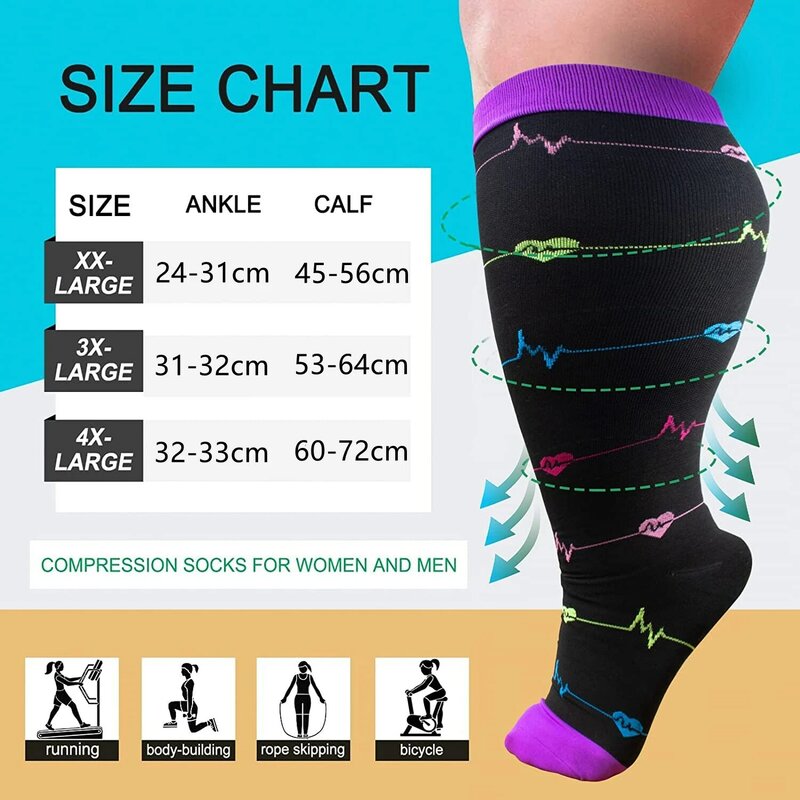 3/5 paia di calze a compressione vene Varicose calze al ginocchio Anti fatica sollievo dal dolore calze a compressione sportive viaggi Plus Size