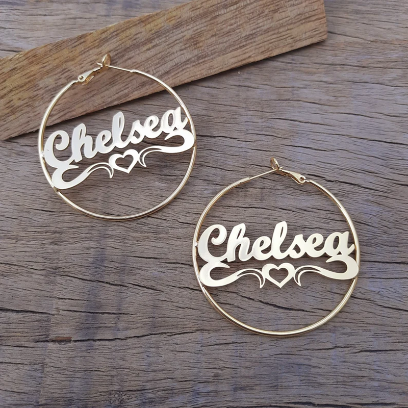 50MM Personalized Frosted Big Name Hoop Earrings For Women Girl Ear Jewelry Stainless Steel Circle Brushed Nameplate Earrings