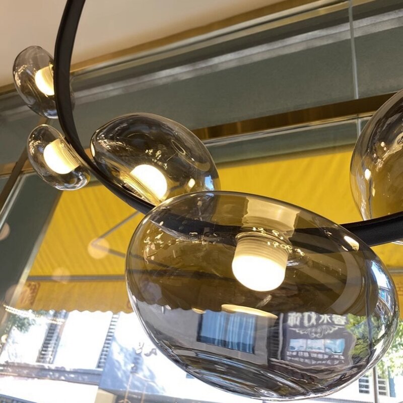 โคมไฟระย้าเพดาน LED ทำจากแก้วหนังสำหรับห้องนั่งเล่นห้องรับประทานอาหารแบบเรียบง่ายบาร์โรงแรมนิทรรศการการตกแต่งบ้านห้องนอน