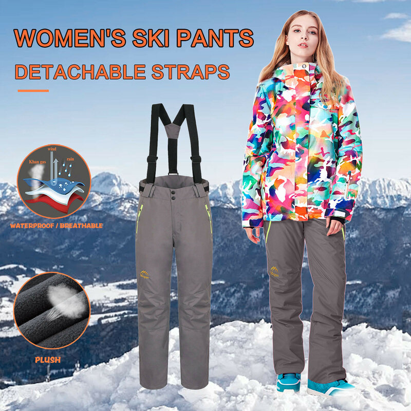 女性用フリース厚手のジャンプスーツ、カラーブロッキングパンツ、ソフト、スキー、アウトドア