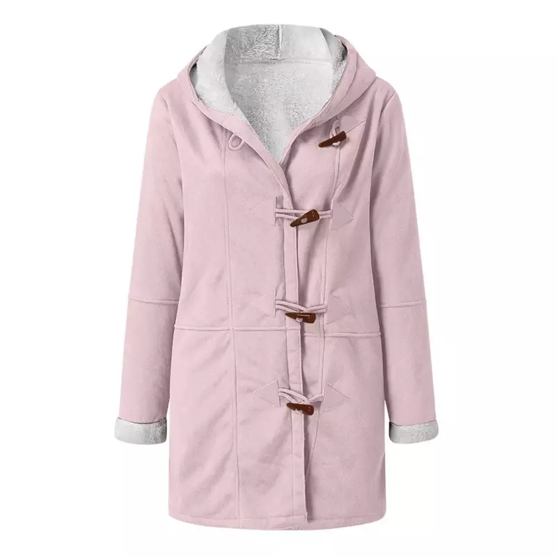 2023 New Winter Simple Harajuku Style Pure Color Casual Button Cardigan Warm Mid-length Hooded Ladies Coat