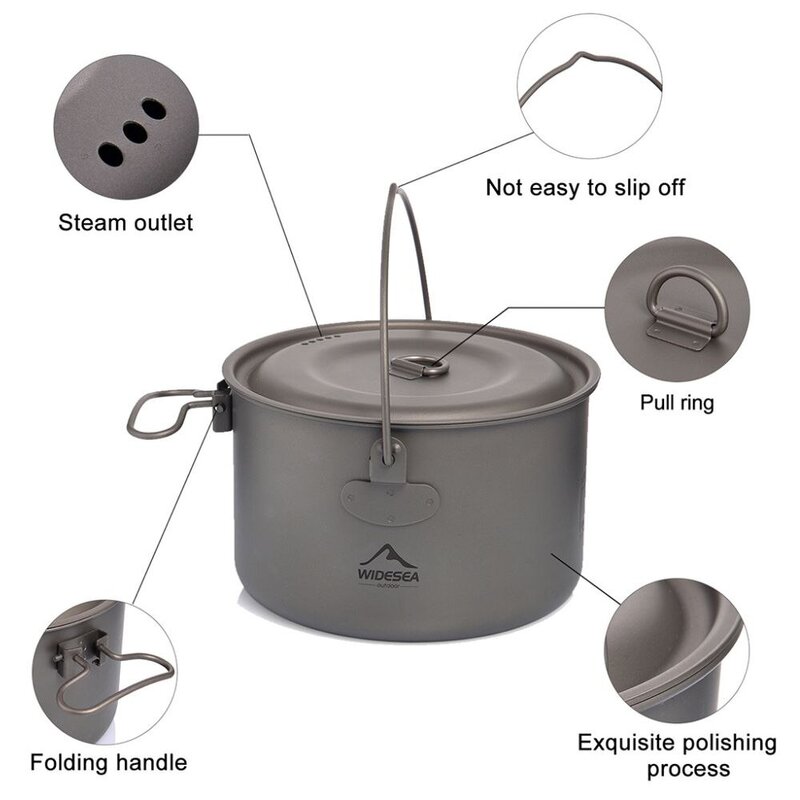 Widesea Camping Tableware Titanium Cookware Set Tourism Cauldron Outdoor Cooking Pot Frying Pan Picnic Kitchen Hiking Trekking