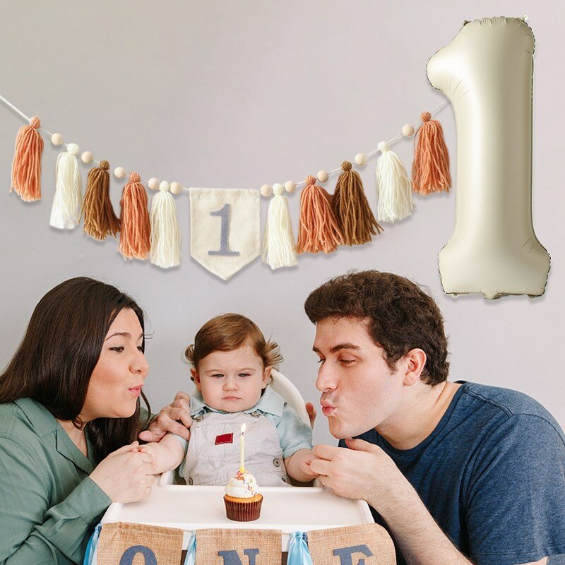 Banner de feliz cumpleaños hecho a mano, conjunto de guirnalda con borlas, decoración de globos para fiesta de cumpleaños y Baby Shower, suministros artesanales
