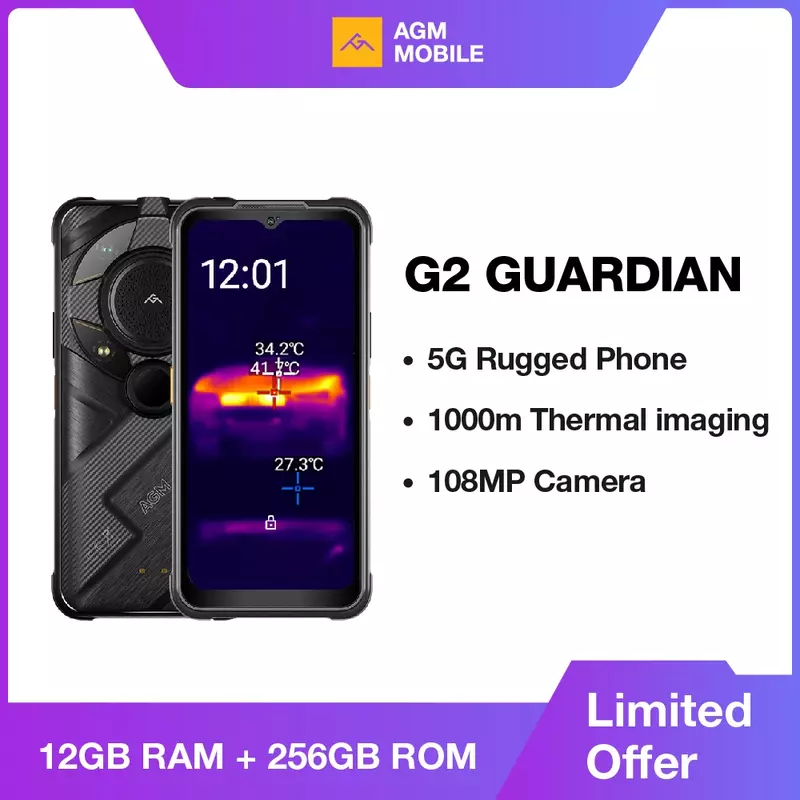 Смартфон AGM G2 Guardian 5G повышенной прочности, тепловизор 500 м, объектив 10 мм, 25 кадров в секунду, камера 108 Мп + 32 МП, 12 + 256 ГБ, аккумулятор 7000 мАч,