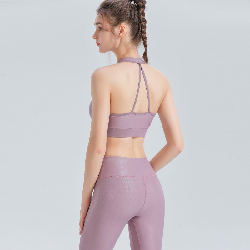 Set Yoga AL pakaian kebugaran wanita, pakaian olahraga lari Bronzing dua potong, setelan Yoga celana Yoga