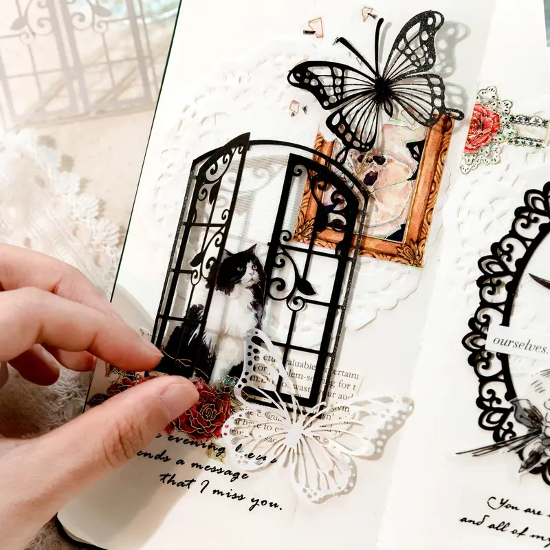 20pcs/set Beautiful Butterflies Stickers Flower Bird Series Cage Flower Theme Handbook Material Stickers DIY Diary Handbook
