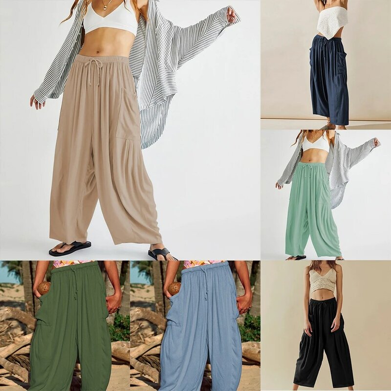 Pantalones de Yoga deportivos para mujer, pantalones Harem de cintura alta, tipo suelto, ligeramente elástico, Color sólido, alta calidad