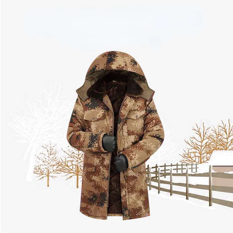 Abrigo de algodón de camuflaje para hombre, Sudadera con capucha gruesa, Chaqueta larga de terciopelo de invierno