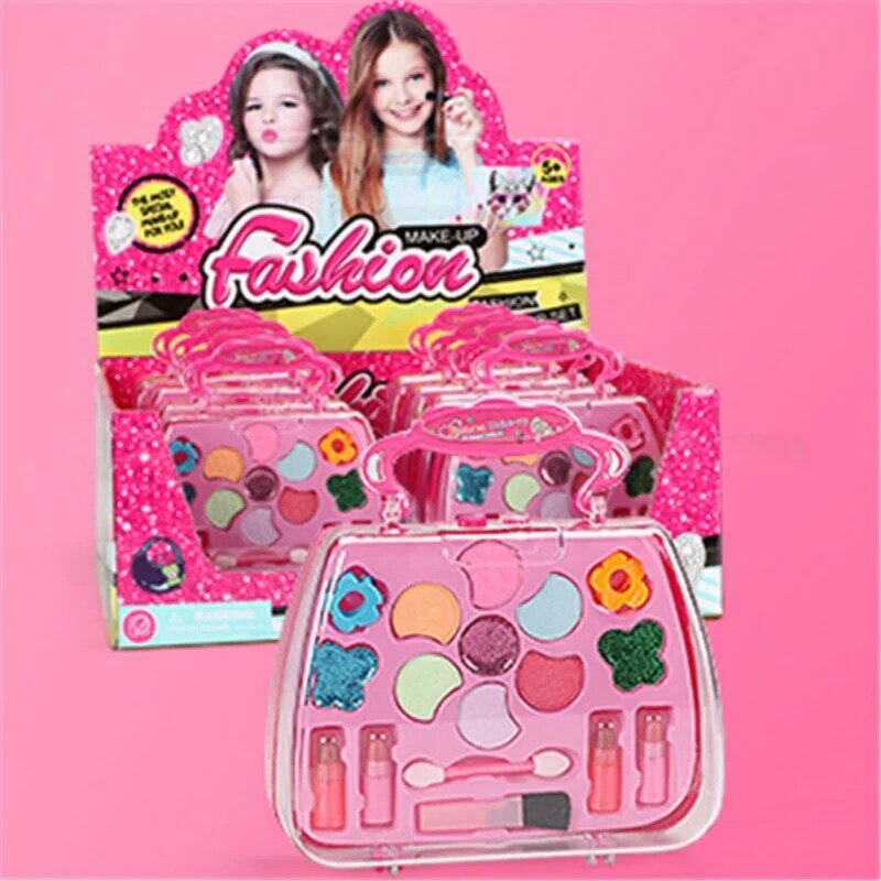 Kit de maquillaje para niños y niñas, caja de juego de cosméticos de princesa, bolso de mano, juego de lápiz labial, juguete de sombra de ojos