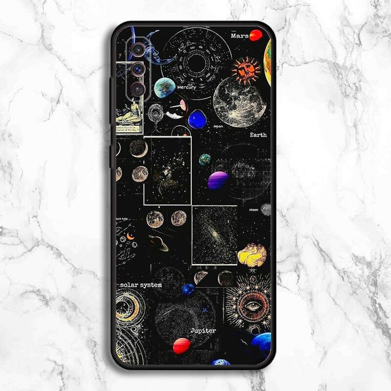 Funda de teléfono negra suave para Samsung Galaxy A13,A21s,A22,A31,A32,A52,A53,A71,A80,A91, Space Planet Stars Moon