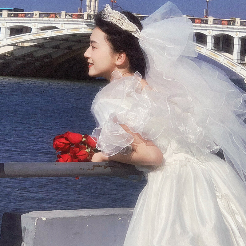 Женское винтажное свадебное платье AnXin SH, белое цветочное кружевное платье с v-образным вырезом, коротким рукавом, бусинами, жемчужинами и оборками, на шнуровке