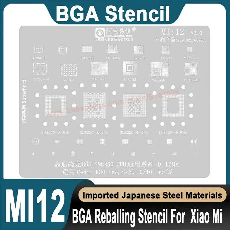 BGA Stensil untuk Xiaomi Redmi K30 Pro MI 10 Pro SM865 SM8250 CPU Reballing Tanam Tin Mesh, BGA Stenci Perbaikan