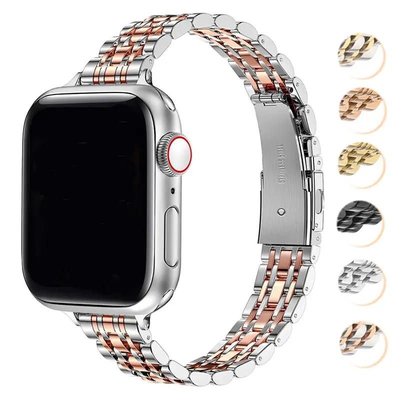 Pulseira de aço inoxidável para Apple Watch, Ultra 2 Band, Bracelete de metal, iWatch Series 9, 8, 7, 6, SE, 5, 4, 3, Mulheres, 45mm, 41mm, 42 milímetros, 44 milímetros