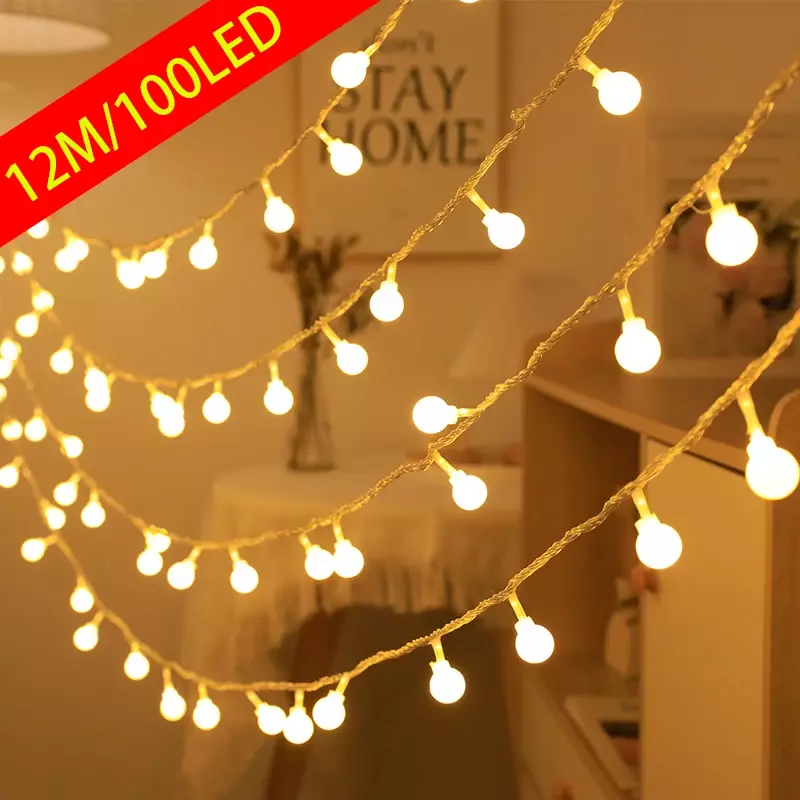 Lampu LED, 100LED USB/baterai daya bola LED untaian peri lampu luar ruangan lampu taman pernikahan liburan Natal dekorasi