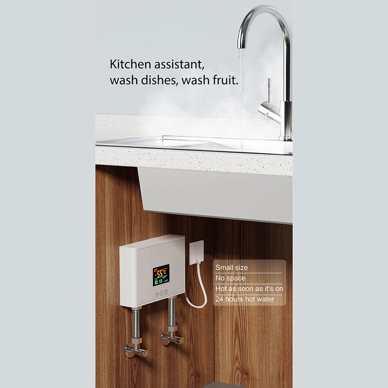 เครื่องทำน้ำอุ่น pemanas Air listrik ติดผนังห้องครัวห้องน้ำจอแอลซีดีแสดงผลอุณหภูมิที่มีการควบคุมระยะไกล