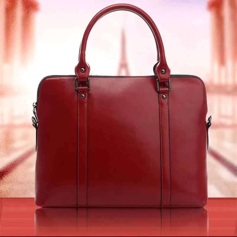 Business Genuine Leather Briefcase For Women Luxury Cowhide Handbag Large Capacity Shoulder Messenger Bag Ladies Laptop