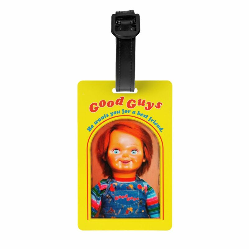 Etiqueta de equipaje personalizada de Good Guys Chucky con tarjeta de nombre, muñeca de juego para niños, cubierta de privacidad, etiqueta de identificación para bolsa de viaje, Maleta